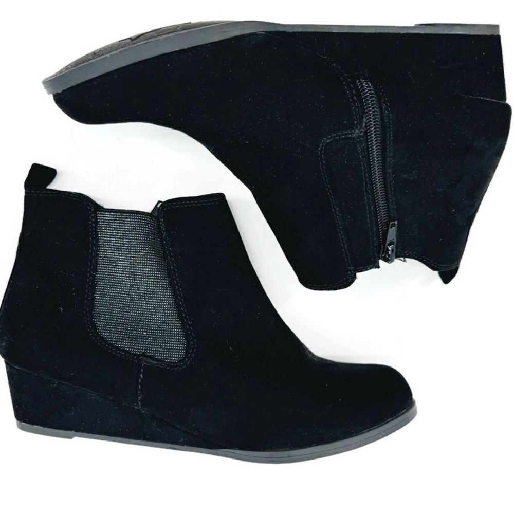 Harper Canyon Raelynn Black Wedge Ankle Booties with Glitter Size 5 Kids NWOT